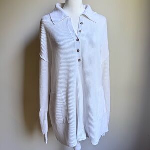 FP Beach Free People Women’s Oversized Sweater Linen Cotton‎ White Size Small